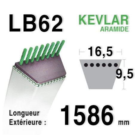 Courroie lb62 - 16,5 mm x 1586 mm