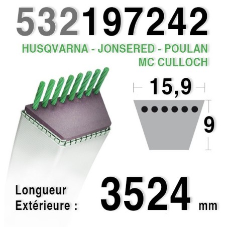 Courroie spécifique HUSQVARNA - JONSERED - MC CULLOCH - POULAN - 197242 - 532197242