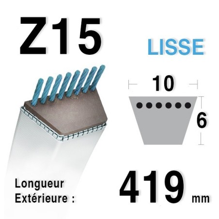 Courroie Z15 - 10 mm x 419 mm