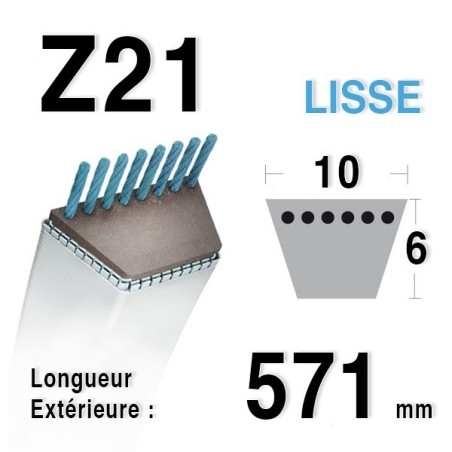 Courroie Z21 - 10 mm x 571 mm