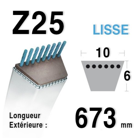 Courroie Z25 - 10 mm x 673 mm