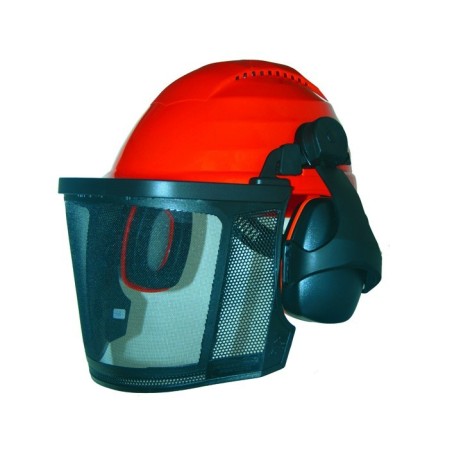 Casque de protection forestier ROCKMAN avec grille métallique et protège oreilles - Norme EN352 - EN397 - EN1731