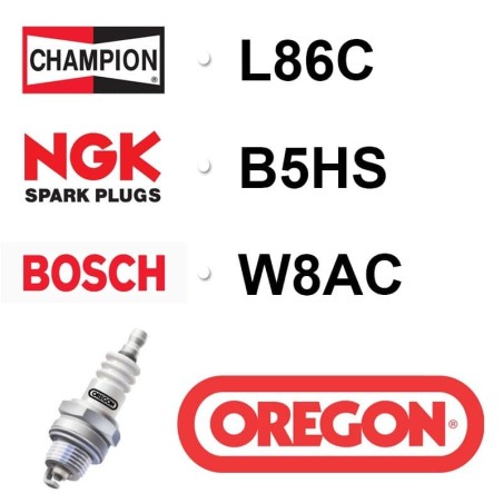 Bougie OREGON - CHAMPION l86c NGK b5hs BOSCH w8ac