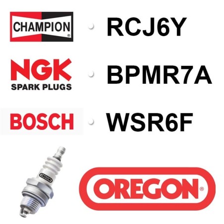 Bougie OREGON - CHAMPION rcj6y NGK bpmr7a BOSCH wsr6f