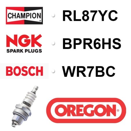 Bougie OREGON - CHAMPION rl87yc NGK bpr6hs BOSCH wr7bc