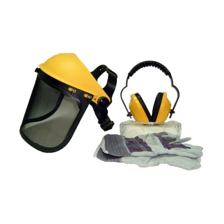 Kit de protection OZAKI casque - écran grillagé - paire de lunettes et gants - Normes EN1731F - EN352-1 - EN166F - EN388-4144