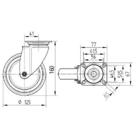 Roulettes pivotantes en acier galvanisé à platine de fixation TENTE 2470PJP125P50