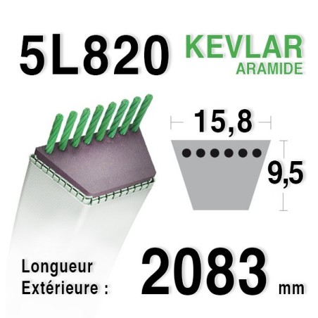 Courroie 5L820 - 5L82 HUSQVARNA 533048044 BERNARD 49878 - 498998 AMF 48044 - 46466 - 49878 - 77009 - 43878 - 38096