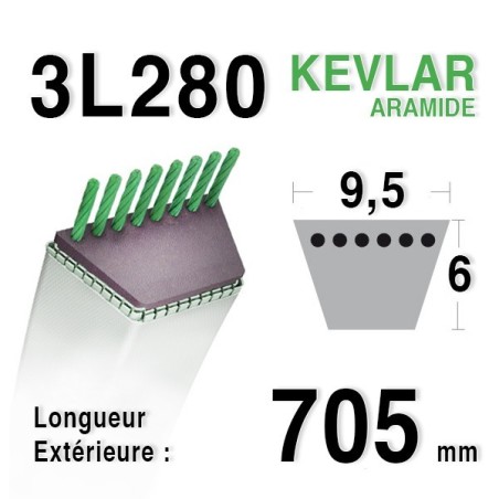 Courroie 3l28 - 9,5 mm x 705 mm 