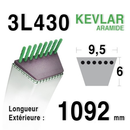 Courroie 3l43 - 9,5 mm x 1092 mm 