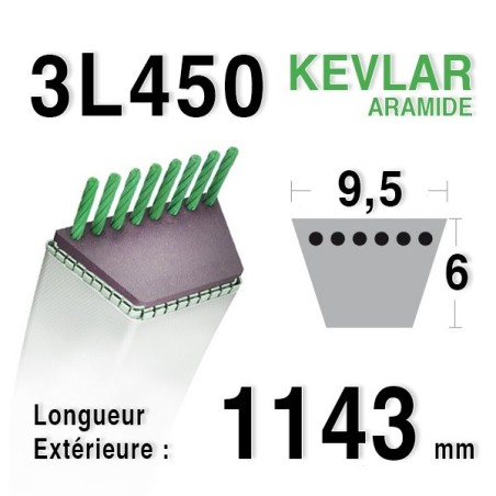 Courroie 3l45 - 9,5 mm x 1143 mm 