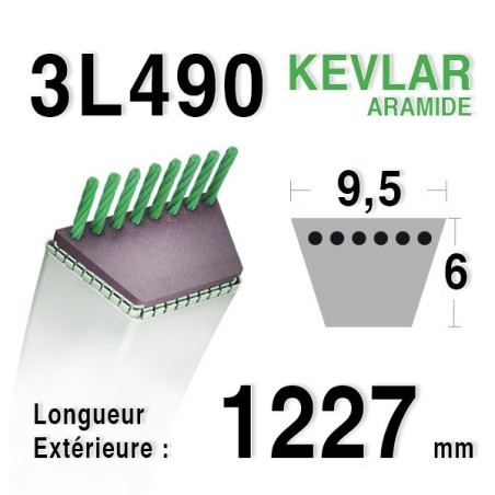 Courroie 3l49 - 9,5 mm x 1227 mm BOLENS 170146 - 170746