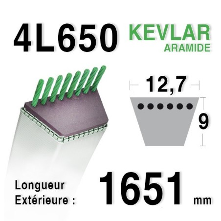 Courroie 4L650 - 4L65 MTD 754191 - 90-65-390 JOHN DEERE m82462 BOLENS 1738496-1722238 AYP - ROPER 358406-368406