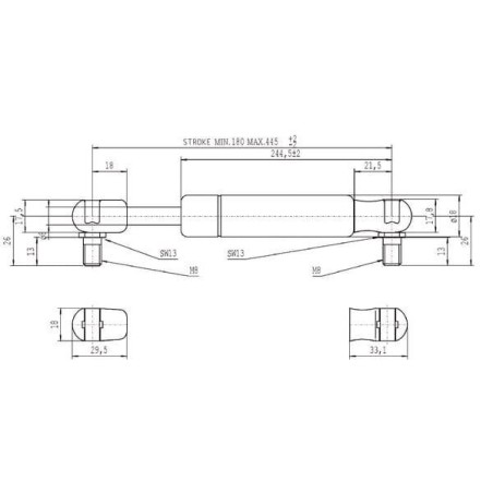 Vérin à gaz L445-150N STABILUS CA094501