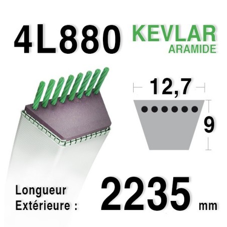 Courroie 4L880 - 4L88 AYP 144200 -131290 -5920j -5928j AMF - NOMA 39454 - 49405 - 39454 - 34073 - 141160 - 47611 - 33030