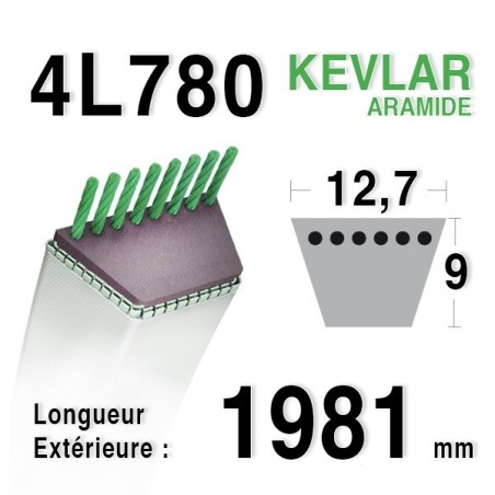 Courroie 4L780 - 4L78 HUSQVARNA 532131264 - 531005026 AYP 131264 SIMPLICITY 108508 -1713515 COUNTAX 22919900