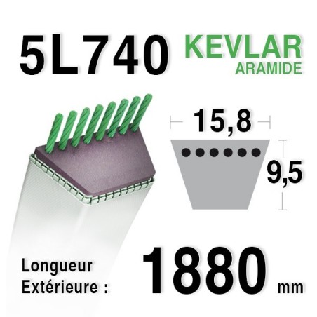 Courroie 5L740 - 5L74 MTD 7540371 a AMF 302289 DIXON 2412 WESTWOOD 2695