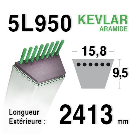 Courroie 5L950 - 5L95 MTD 75404075 - 7540632 KUBOTA 7650034710 AYP - HUSQVARNA 180260 - 532180260